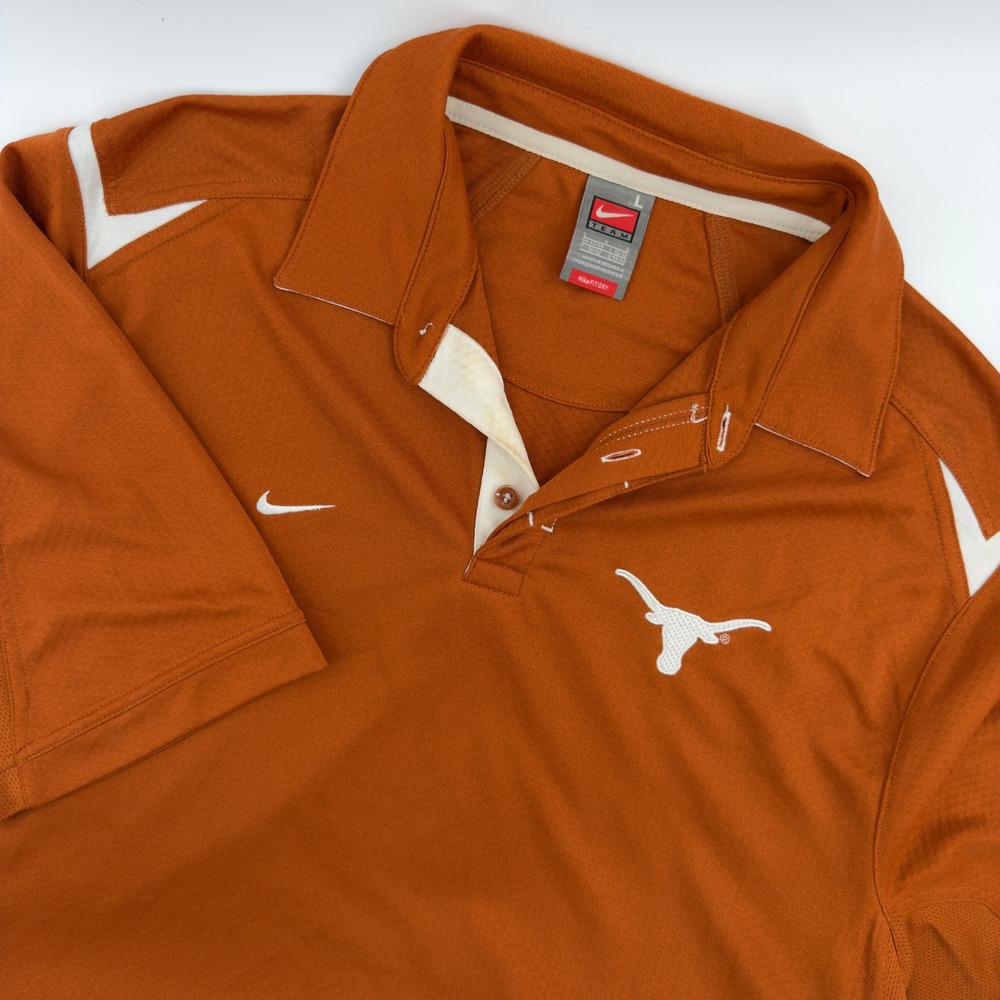 Nike Team Texas Longhorns Polo Shirt Mens Large Burnt Orange Fit Dry NCAA UT